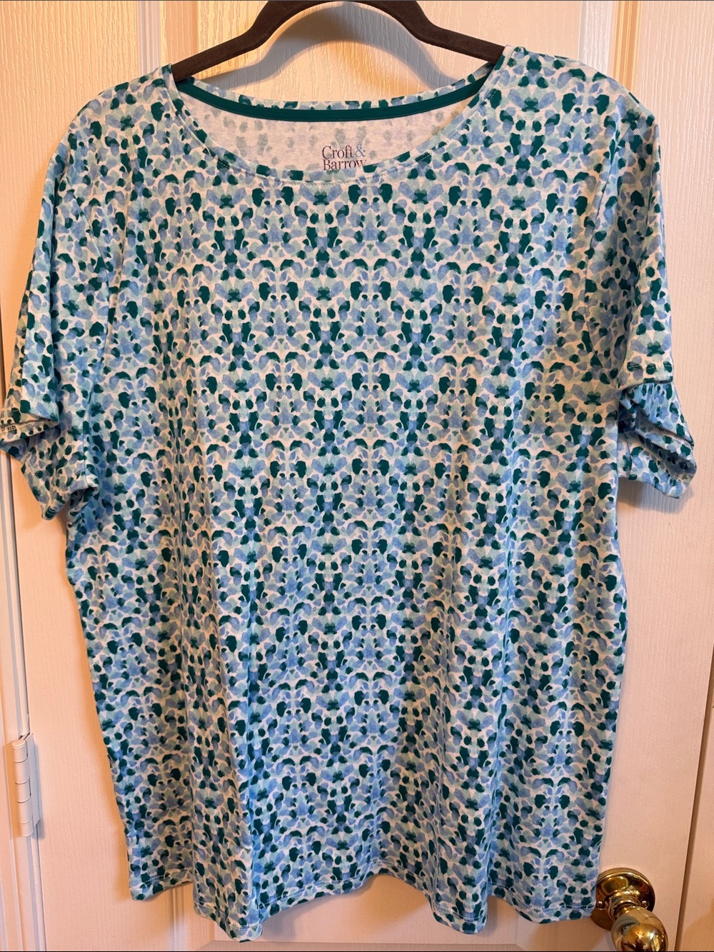 croft & barrow Teal and Blue Patterned Short Sleeve Tee